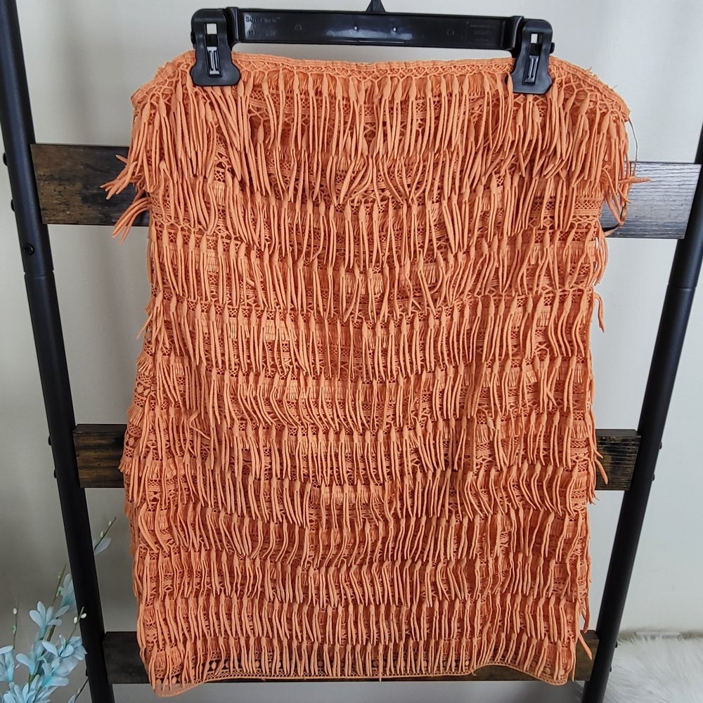 NWT Anthropologie Let me be orange fringed tube boho dress size M - Picture 2 of 11